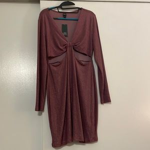 NWT purple long-sleeve body-con dress with cut outs